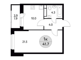 Планировка однокомнатной(квартира) площадью 41.7 квадратных метров в ЖК “ЖК Солнечная долина (Щёлково)”