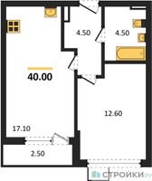 Планировка однокомнатной(квартира) площадью 40 квадратных метров в “ЖК Деснаречье”