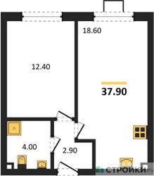 Планировка однокомнатной(квартира) площадью 37.9 квадратных метров в ЖК “ЖК Лучи-2”