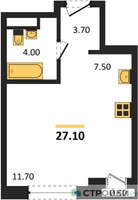 Планировка студии(квартира) площадью 27.1 квадратных метров в “ЖК Новая Щербинка”
