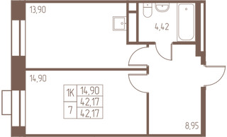 Планировка однокомнатной(квартира) площадью 42.2 квадратных метров в “ЖК Западная Ивантеевка”