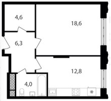 Планировка однокомнатной(квартира) площадью 46.3 квадратных метров в “ЖК Варшавские ворота”