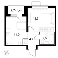 Планировка однокомнатной(квартира) площадью 34.5 квадратных метров в “ЖК 1-й Саларьевский (Первый Саларьевский)”