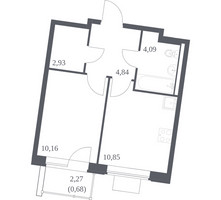 Планировка однокомнатной(квартира) площадью 33.55 квадратных метров в “ЖК Квартал Западный”