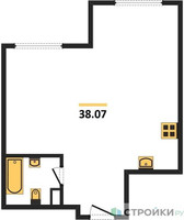 Планировка однокомнатной(квартира) площадью 38.07 квадратных метров в “ЖК Дом Достижение”