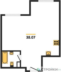 Планировка однокомнатной(квартира) площадью 38.07 квадратных метров в ЖК “ЖК Дом Достижение”