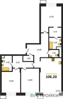 Планировка трехкомнатной(квартира) площадью 106.2 квадратных метров в “ЖК Резиденции Сколково”