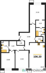 Планировка трехкомнатной(квартира) площадью 106.2 квадратных метров в ЖК “ЖК Резиденции Сколково”