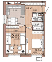 Планировка двухкомнатной(квартира) площадью 53.6 квадратных метров в “ЖК Гранд Комфорт”