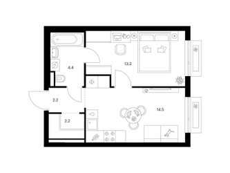 Планировка однокомнатной(квартира) площадью 36.5 квадратных метров в ЖК “ЖК Зеленый парк”