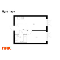 Планировка однокомнатной(квартира) площадью 34 квадратных метров в ЖК “ЖК Яуза Парк (Мытищи)”