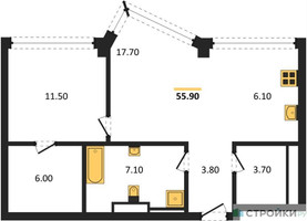 Планировка однокомнатной(квартира) площадью 55.9 квадратных метров в “ЖК High Life (Хай Лайф)”
