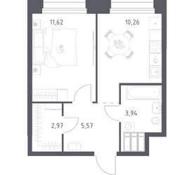 Планировка однокомнатной(апартаменты) площадью 34.36 квадратных метров в ЖК “ЖК Апарт-отель Тропарево парк”
