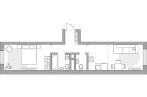 Планировка однокомнатной(квартира) площадью 42.77 квадратных метров в “ЖК Живописный”