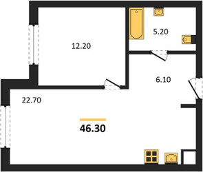 Планировка однокомнатной(квартира) площадью 46.3 квадратных метров в ЖК “ЖК МОНС”
