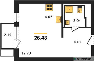 Планировка студии(квартира) площадью 26.48 квадратных метров в “ЖК Новое Видное”