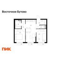 Планировка двухкомнатной(квартира) площадью 51.3 квадратных метров в “ЖК Восточное Бутово”