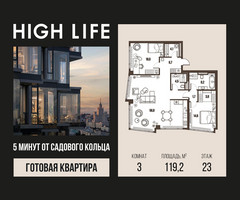 Планировка трехкомнатной(квартира) площадью 119.2 квадратных метров в “ЖК High Life (Хай Лайф)”