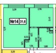 Планировка однокомнатной(квартира) площадью 31.6 квадратных метров в “ЖК Терра”