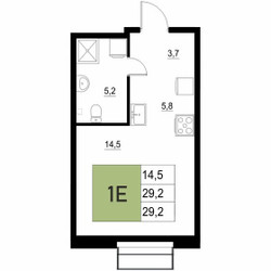 Планировка однокомнатной(квартира) площадью 29.2 квадратных метров в ЖК “ЖК Вяземы Парк”