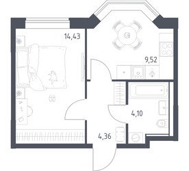 Планировка однокомнатной(квартира) площадью 32.41 квадратных метров в ЖК “ЖК Квартал Домашний”