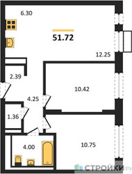 Планировка двухкомнатной(квартира) площадью 51.72 квадратных метров в ЖК “ЖК Пятницкие луга”