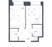 Планировка однокомнатной(апартаменты) площадью 34.14 квадратных метров в “ЖК Апарт-отель Тропарево парк”
