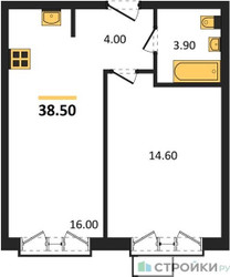 Планировка однокомнатной(квартира) площадью 38.5 квадратных метров в ЖК “Лесная Коллекция”