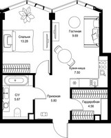 Планировка однокомнатной(квартира) площадью 46.5 квадратных метров в “Дом премиум-класса МИРА”