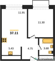 Планировка однокомнатной(квартира) площадью 37.11 квадратных метров в “ЖК Новоград Павлино”