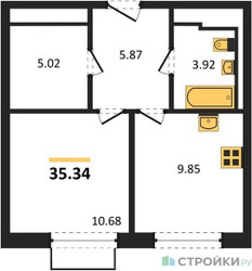 Планировка однокомнатной(квартира) площадью 35.34 квадратных метров в ЖК “ЖК Рублевский Квартал”