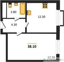 Планировка однокомнатной(квартира) площадью 38.1 квадратных метров в “ЖК Римский”