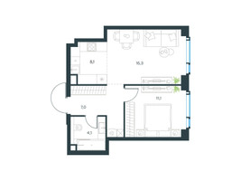 Планировка двухкомнатной(квартира) площадью 42.6 квадратных метров в “ЖК Level Мичуринский”