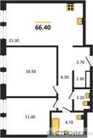 Планировка двухкомнатной(квартира) площадью 66.4 квадратных метров в “ЖК Мариин Парк”