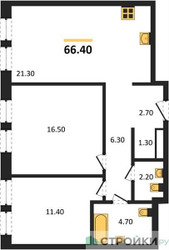 Планировка двухкомнатной(квартира) площадью 66.4 квадратных метров в ЖК “ЖК Мариин Парк”