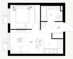 Планировка однокомнатной(квартира) площадью 30.9 квадратных метров в “ЖК Белая Дача парк”