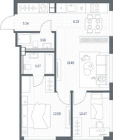 Планировка двухкомнатной(квартира) площадью 61.31 квадратных метров в “ЖК TATE (Тэйт)”