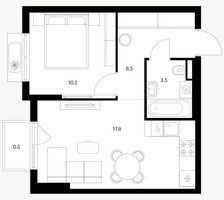 Планировка однокомнатной(квартира) площадью 38.1 квадратных метров в “ЖК Восточное Бутово”