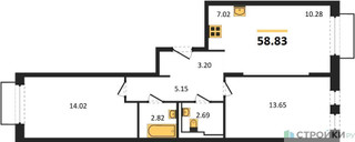 Планировка двухкомнатной(квартира) площадью 58.83 квадратных метров в “ЖК Рублевский Квартал”