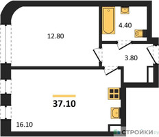 Планировка однокомнатной(квартира) площадью 37.1 квадратных метров в “ЖК МАРК”