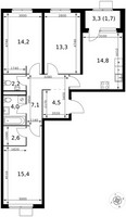 Планировка трехкомнатной(квартира) площадью 79.8 квадратных метров в “ЖК 1-й Химкинский (Первый Химкинский)”