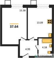 Планировка однокомнатной(квартира) площадью 37.64 квадратных метров в “ЖК Бархат”