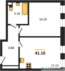 Планировка однокомнатной(квартира) площадью 41.1 квадратных метров в ЖК “ЖК Адмирал”