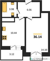 Планировка однокомнатной(квартира) площадью 36.14 квадратных метров в “ЖК ВОСТОК II”