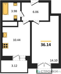 Планировка однокомнатной(квартира) площадью 36.14 квадратных метров в ЖК “ЖК ВОСТОК II”