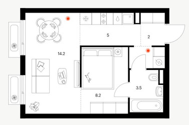 Планировка однокомнатной(квартира) площадью 35.2 квадратных метров в ЖК “ЖК Саларьево парк”