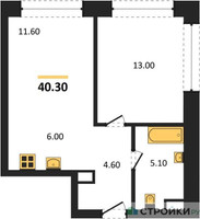 Планировка однокомнатной(квартира) площадью 40.3 квадратных метров в “ЖК НАЗАРÉ (Мангазея в Богородском)”