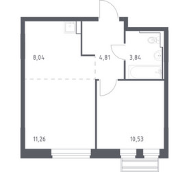 Планировка однокомнатной(квартира) площадью 38.48 квадратных метров в ЖК “ЖК Рублевский Квартал”