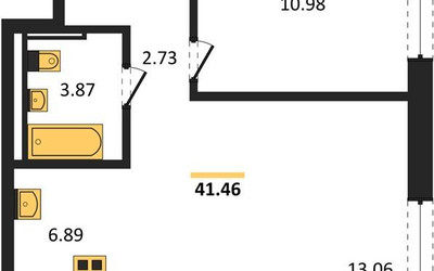 Планировка однокомнатной(квартира) площадью 41.46 квадратных метров в ЖК “ЖК Квартал Западный”