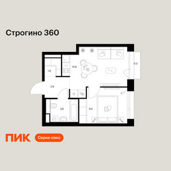 Планировка однокомнатной(квартира) площадью 32.4 квадратных метров в ЖК “ЖК Строгино 360”